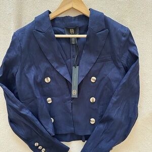House Of Harlow NWT REVOLVE Linen Navy Double-Breasted Women's Jacket/ Blazer